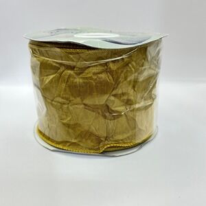 Expressions Gold Crushed Wired Edge Ribbon 4 Inch x 25 Yards RA200608 NEW